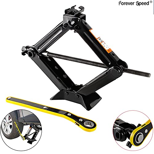 Forever Speed Gato de Tijera Elevador Tijera Manivela Familiar Camioneta Levantador para automóvil Gato de Coche (Negro) (1.5T)