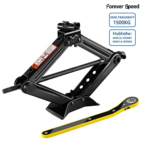 Forever Speed Gato de Tijera Elevador Tijera Manivela Familiar Camioneta Levantador para automóvil Gato de Coche (Negro) (1.5T)