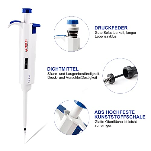 Four E'S Scientific - Micropipeta para laboratorio, 0,1 – 2,5 μl, pipeta autoclavable, herramienta de laboratorio