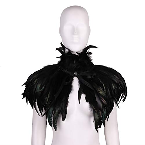 Freebily Estola Fiesta Mujer Cuello de Pluma Gallo Irisado Brillo Hecho de Mano Mantón Negro Gótico Victoriano Natural Capa Disfraz Halloween Carnaval Adultos Mujer Negro Tipo B