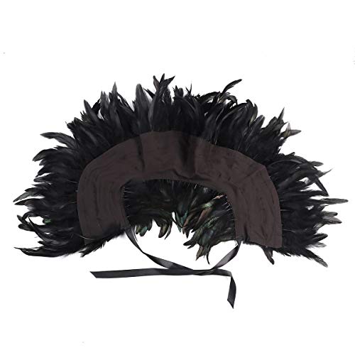 Freebily Estola Fiesta Mujer Cuello de Pluma Gallo Irisado Brillo Hecho de Mano Mantón Negro Gótico Victoriano Natural Capa Disfraz Halloween Carnaval Adultos Mujer Negro Tipo B