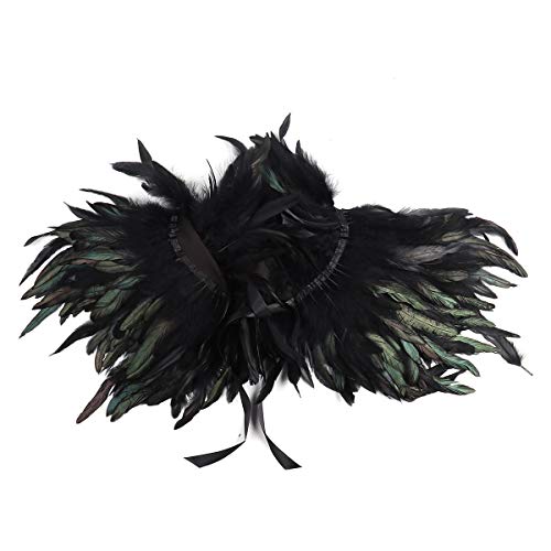 Freebily Estola Fiesta Mujer Cuello de Pluma Gallo Irisado Brillo Hecho de Mano Mantón Negro Gótico Victoriano Natural Capa Disfraz Halloween Carnaval Adultos Mujer Negro Tipo B