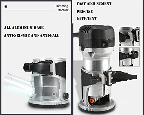 Fresadora para Madera, Fresadora Metal 30000r/min 800W Fresado universal de 8 mm y 6,35 mm para Herramientas Carpinteria Madera 6 Velocidades Ajustables con Base de Aluminio