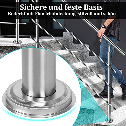 Froadp 100cm Pasamanos Escalera de Acero Inox Ajustable en ángulo Barandilla con Anillo de Bola y 2 Postes Juego de Varilla Interior para Escaleras Balcón Terraza Parapeto(2 Barras)