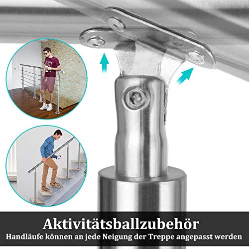 Froadp 100cm Pasamanos Escalera de Acero Inox Ajustable en ángulo Barandilla con Anillo de Bola y 2 Postes Juego de Varilla Interior para Escaleras Balcón Terraza Parapeto(2 Barras)