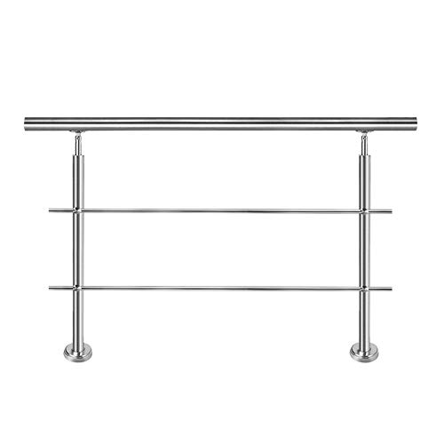 Froadp 100cm Pasamanos Escalera de Acero Inox Ajustable en ángulo Barandilla con Anillo de Bola y 2 Postes Juego de Varilla Interior para Escaleras Balcón Terraza Parapeto(2 Barras)