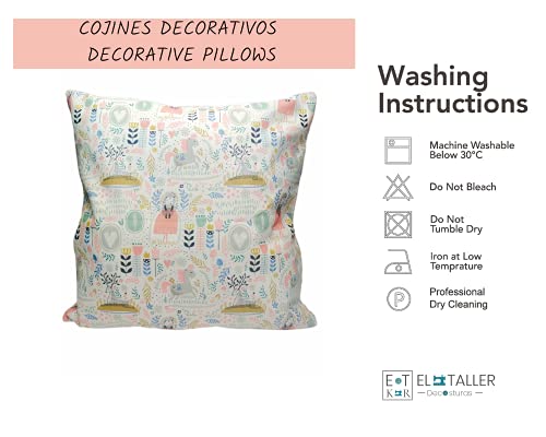 Funda Cojin 50 x 50 cm Rosa Infantil Niña Habitacion / Cuadrado (Juego de 2) para Sofá, Cama, Silla, Salón. Muy Suaves, y con Cremallera Invisible. 50 % ALGODÓN 50% POLIÉSTER (COJÍN Unicornios)