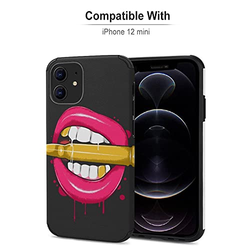 Funda Compatible con iPhone 12 Y iPhone 12 Pro, Funda A Prueba De Golpes Funda para Teléfono con Patrón para Mujeres Y Niñas Lápiz Labial Lip Bullets iPhone 12 Mini