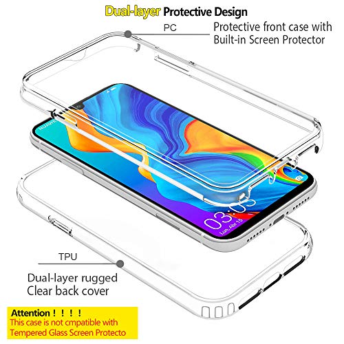 Funda con Cuerda para Huawei P30 Lite, Carcasa 360 Grados Transparente Silicona TPU Bumper Antigolpe Case con Ajustable Colgante Collar Correa de Cuello Cordón, Doble Cara Protección Cover - Negro