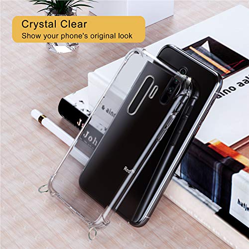 Funda con Cuerda para Xiaomi Redmi Note 8 Pro, Carcasa Transparente TPU Suave Silicona Case con Correa Colgante Ajustable Collar Correa de Cuello Cadena Cordón para Xiaomi Redmi Note 8 Pro Verde menta