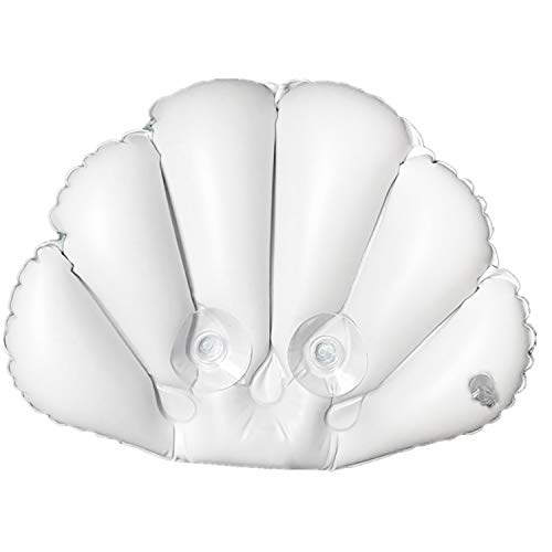 fuxunamz 1 cojín hinchable de baño con ventosas, cojín para la bañera con forma de concha para relajarse, cojín de spa, cojín cervical, cojín confortable, cojín de relajación, color blanco