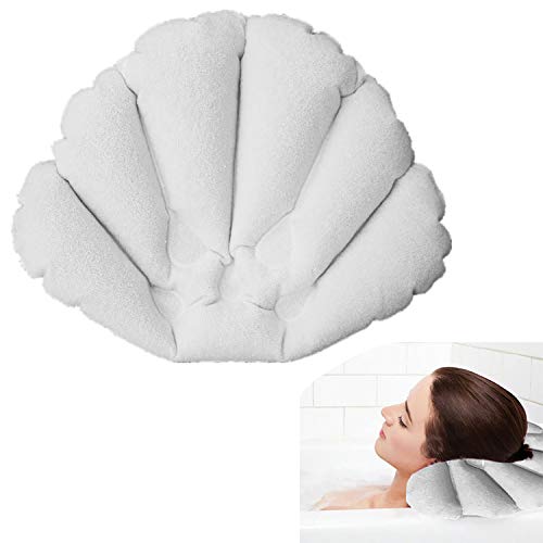 fuxunamz 1 cojín hinchable de baño con ventosas, cojín para la bañera con forma de concha para relajarse, cojín de spa, cojín cervical, cojín confortable, cojín de relajación, color blanco