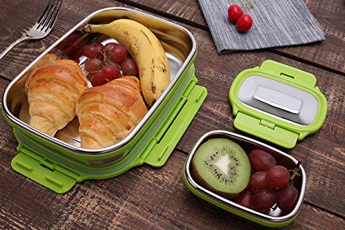 G.a HOMEFAVOR Caja de Almuerzo Fiambrera Acero Inoxidable Bento de Comida Contenedor de Alimentos para Niños o Adultos 2 Piezas, 180ml + 950ml, Verde