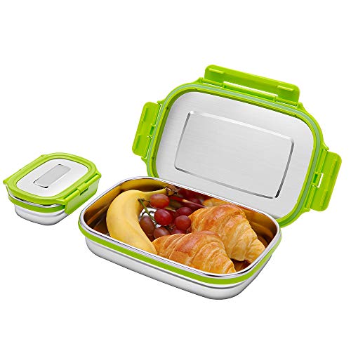 G.a HOMEFAVOR Caja de Almuerzo Fiambrera Acero Inoxidable Bento de Comida Contenedor de Alimentos para Niños o Adultos 2 Piezas, 180ml + 950ml, Verde