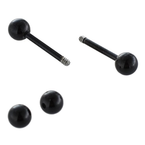 Gaetooely Un par de Pendientes de Oreja de Barra con Pesas de Bola de Acero Inoxidable de Hombres Aretes - 3 mm, Negro