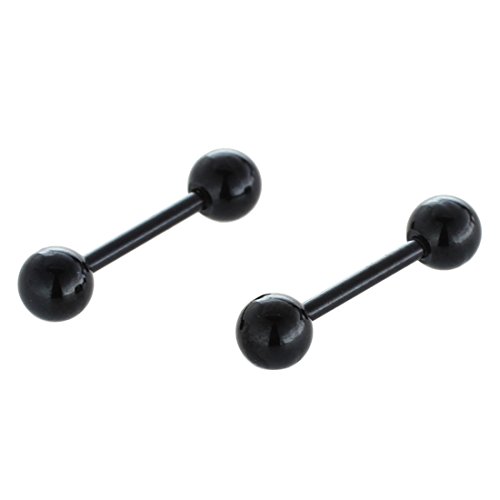 Gaetooely Un par de Pendientes de Oreja de Barra con Pesas de Bola de Acero Inoxidable de Hombres Aretes - 3 mm, Negro