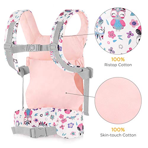 GAGAKU Doll Carrier Portadores de Animales de Peluche Delante y Detrás para Niñas – Rosa (Búho)