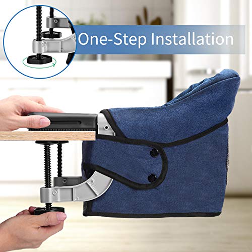 Gancho en Silla, Clip en Trona, Asiento de Alimentación Portátil Plegable Almacenamiento Fácil, Diseño de Alta Carga, Sujetar Rápido a Mesa Silla (Azul)