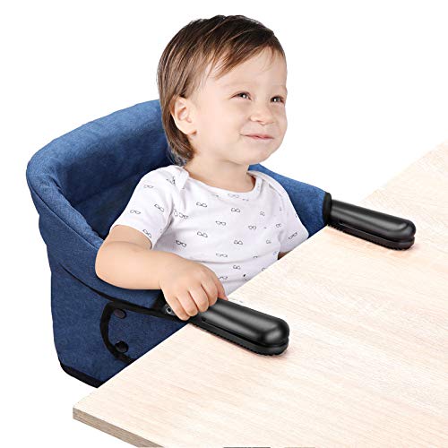 Gancho en Silla, Clip en Trona, Asiento de Alimentación Portátil Plegable Almacenamiento Fácil, Diseño de Alta Carga, Sujetar Rápido a Mesa Silla (Azul)