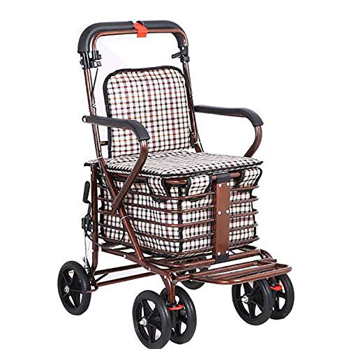 GAOXIAOMEI Carro DELE Compra,Carrito de Compras Plegable 6 Ruedas,con Asiento, Adecuado para Personas Mayores y discapacitadas,Bronce