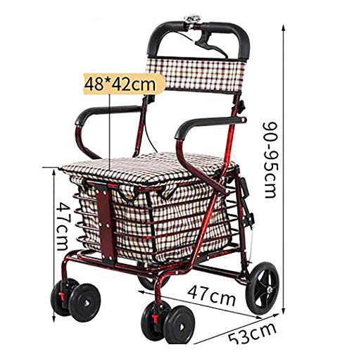 GAOXIAOMEI Carro DELE Compra,Carrito de Compras Plegable 6 Ruedas,con Asiento, Adecuado para Personas Mayores y discapacitadas,Wine Red