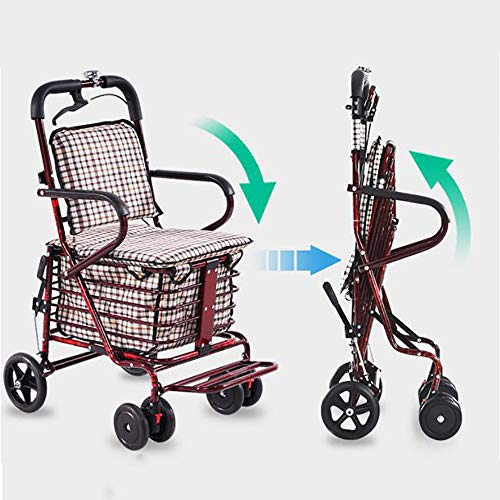 GAOXIAOMEI Carro DELE Compra,Carrito de Compras Plegable 6 Ruedas,con Asiento, Adecuado para Personas Mayores y discapacitadas,Wine Red