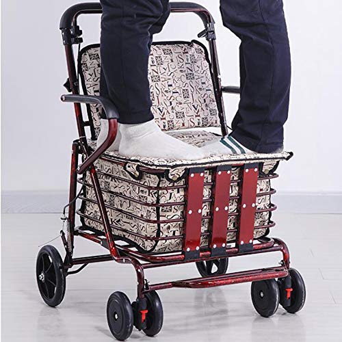 GAOXIAOMEI Carro DELE Compra,Carrito de Compras Plegable 6 Ruedas,con Asiento, Adecuado para Personas Mayores y discapacitadas,Wine Red