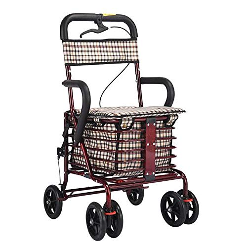 GAOXIAOMEI Carro DELE Compra,Carrito de Compras Plegable 6 Ruedas,con Asiento, Adecuado para Personas Mayores y discapacitadas,Wine Red