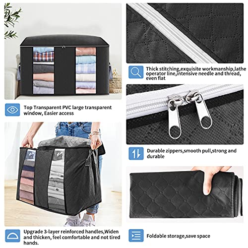 GARPROVM 4pcs Bolsa de Almacenamiento de Ropa de Grande Capacidad con compartimento, Caja Almacenaje Ropa con Asa Reforzada y Cremallera Robusta para Edredones,Mantas,Bolsas de Transpirable (negro)