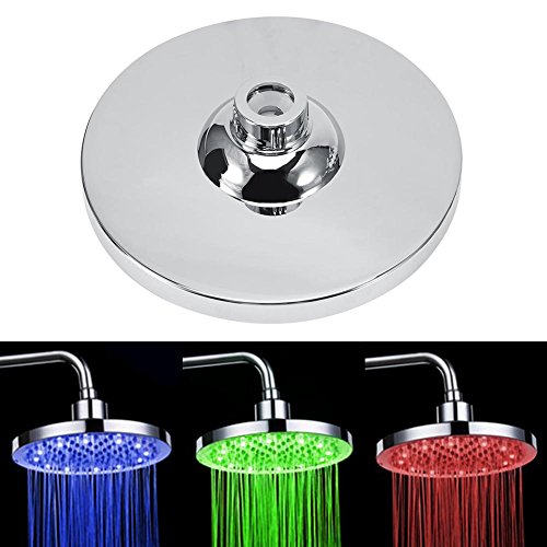 Garsent Cabezal de Ducha LED Cabezal de Ducha LED de 8"Pulgadas, Lluvia Redonda Acero Inoxidable RGB Lámpara de luz LED Cabezal de Ducha Aerosol Superior.