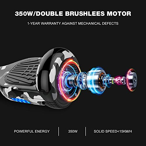 GeekMe Hoverboards Scooter eléctrico de 6.5" Dual Motors 2 Ruedas de Equilibrio automático Scooter Board con Luces LED Bluetooth Modelo