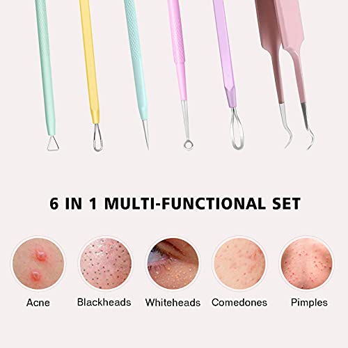 Gemice Puntos Negros Aguja Extractor Limpiador Juego de 6Pcs Kit Blackhead Remover, acero inoxidable Limpiador acné espinilla Pin Spot Extractor aguja mit funda de cuero