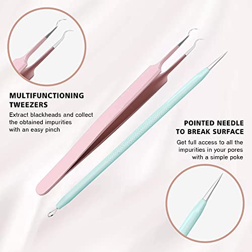 Gemice Puntos Negros Aguja Extractor Limpiador Juego de 6Pcs Kit Blackhead Remover, acero inoxidable Limpiador acné espinilla Pin Spot Extractor aguja mit funda de cuero