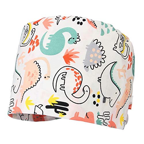 GEMVIE - 6 Piezas Gorros de Trabajo Mujer Ajustable con Botón Gorros Sanitarios para Pelo Largo Algodón Estampado Animales Flores Gorro de Turbante Unisex