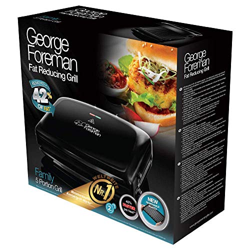 George Foreman Family - Grill Eléctrico (Plancha Grill de 1400 W, 5 porciones, Sin Grasa, Negro) - ref. 24330-56