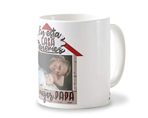 Getsingular Pack Taza + Cojín Papá Personalizados con tu Foto para el Día del Padre | Frase En Esta casa Tenemos el Mejor papá