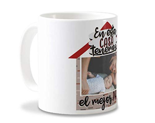 Getsingular Pack Taza + Cojín Papá Personalizados con tu Foto para el Día del Padre | Frase En Esta casa Tenemos el Mejor papá