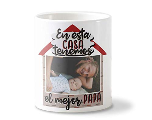 Getsingular Pack Taza + Cojín Papá Personalizados con tu Foto para el Día del Padre | Frase En Esta casa Tenemos el Mejor papá