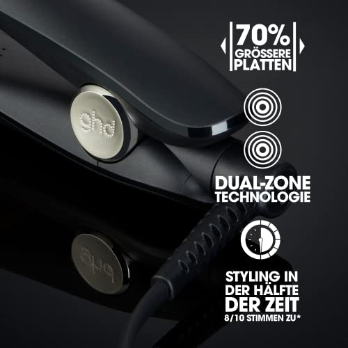 ghd max - Plancha de pelo profesional con placas anchas para cabello largo, grueso o rizado, tecnología dual zone, negra