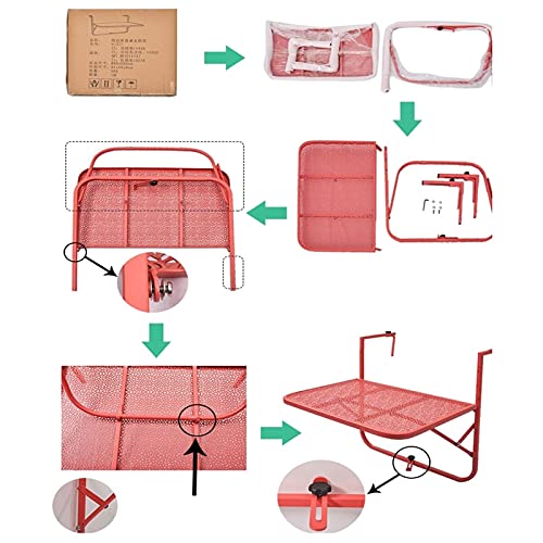 GHHZZQ Mesa Colgante de Barandilla de Balcón Mesa Ocio Mesa Plegable Colgante Aleación Aluminio Metal Barra Bar Casera (Color : White)