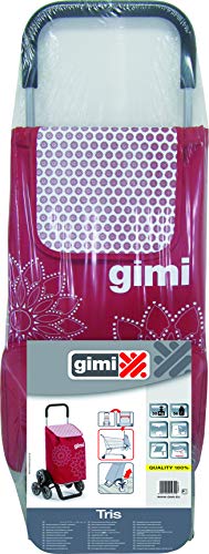 Gimi Tris Floral- Carro de la compra, con 6 ruedas, bolsa impermeable de poliéster, capacidad de 56 litros, rojo, 41 x 51 x 102 cm