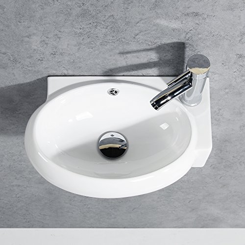 Gimify Lavabo Pequeño de Pared Compacto Lavamanos Cerámico Blanco para Baño (Ovale 420 * 280 * 145mm)