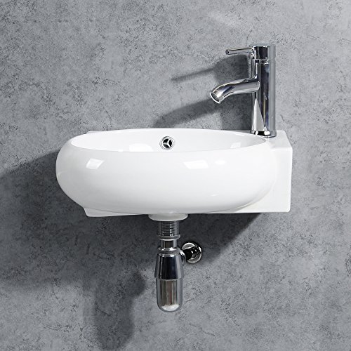 Gimify Lavabo Pequeño de Pared Compacto Lavamanos Cerámico Blanco para Baño (Ovale 420 * 280 * 145mm)