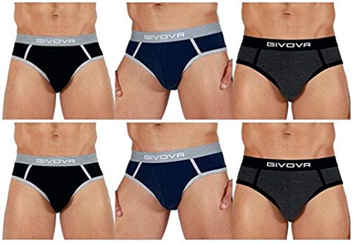 Givova - Slip para hombre, de algodón elástico, en colores surtidos, cód. G7000, 6 unidadesazul marino, gris, negro 6 Paia Slip Art.G7000 L