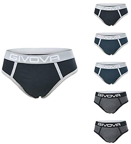 Givova - Slip para hombre, de algodón elástico, en colores surtidos, cód. G7000, 6 unidadesazul marino, gris, negro 6 Paia Slip Art.G7000 L