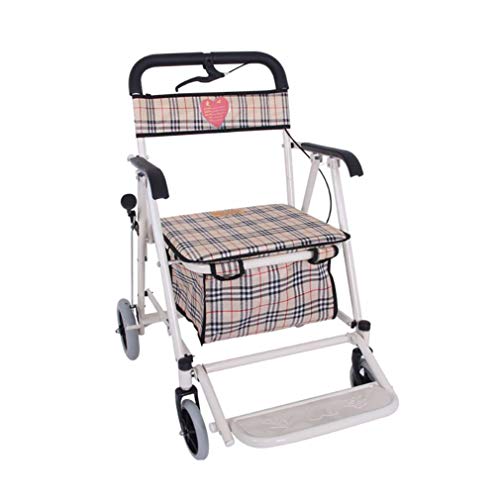 GJIF Coche de Hombre Viejo de Cuatro Ruedas con una Silla de Ruedas Plegable Ligera, Andador, Carrito de Compras para Ancianos