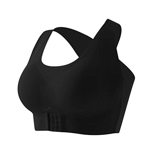 GJPS Sujetador de Soporte con Hebilla y botón Frontal sin Costuras Sujetador sin Rastro, Ropa Interior cómoda Antideslizante para el Pecho de Las para la corrección de la cifosis (Negro, XL)