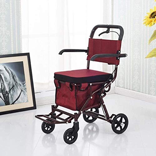 GJX Andadores Ancianos Plegable Andador Carro Creativo Light- Plegable, Viejo Walker Compras De Cuatro Ruedas con Asiento (Color : B)