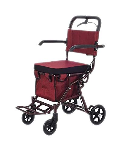 GJX Andadores Ancianos Plegable Andador Carro Creativo Light- Plegable, Viejo Walker Compras De Cuatro Ruedas con Asiento (Color : B)