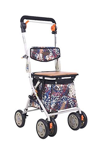 GJX Andadores Ancianos Plegable Andador Carro Creativo Light- Viejo Compras, Caminar Viejo Portátil De Cuatro Ruedas De La Ayuda Puede Sentarse Y Doblar (Color : B)